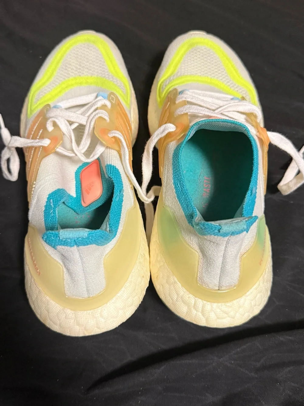 Mesh running shoes, Adidas Ultraboost 22 White Bliss Blue Yellow size 7